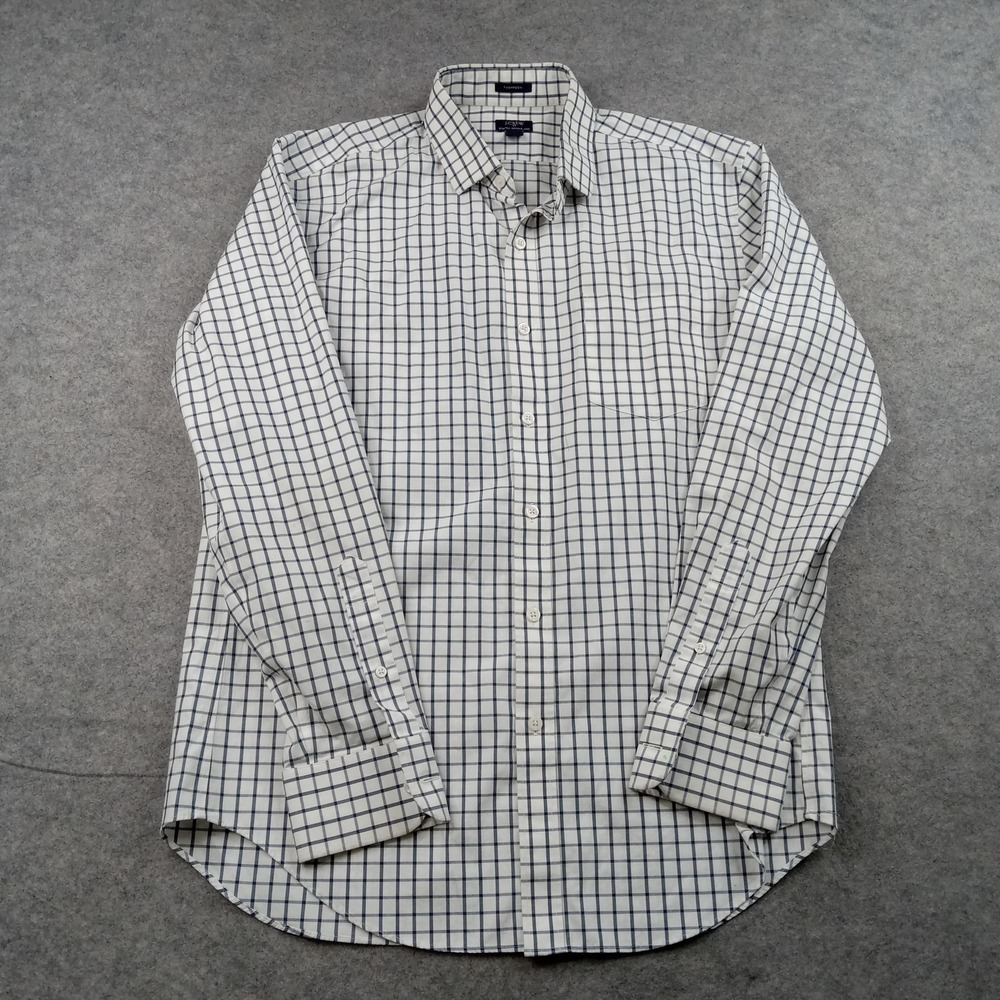 J.Crew Shirt Mens Large 16-16.5 Thompson White Check Wrinkle Free Long Sleeve